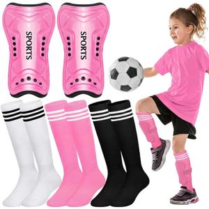 Liliful 4 Pcs Soccer Shin Guards Set for Girl Kids Youth Include 1 Shin Guards & 3 Sport Socks Protective Lightweight Gear Leg Pads Gear for 3-15 Girls Boy Children Teens
