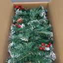 Christmas Garland with Lights, 9FT Snow Flocked Christmas Garland for Mantle, Prelit Outdoor Garlands with Red Berries and Pine Cores for Outdoor Indoor Mantle Table Stairs Fireplace Home Decor