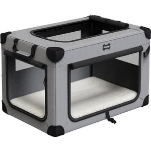 Collapsible Dog Crate 36 Inch with Plush Mat, 5 Mesh Windows Foldable Pet Kennel, Portable Pet Crate for Indoor & Outdoor  Easy Assembly No Tools Required