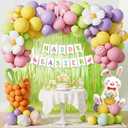 Easter Party Decorations Kit – Happy Easter Bunny Party Supplies for Home & Indoor Decor, Spring Balloon Garland with Banner, Cake & Cupcake Toppers, Foil Fringe Curtains for Easter Garden Celebration