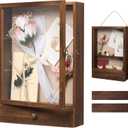 Shadow Box Frame 3" Deep, 11x16 Shadow Boxes Display Cases with Removable Shelves and Drawers, Wooden Memory Frames for Pictures, Flowers, Pet Memorial, Wedding Bouquet, Brown