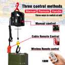 Electric Hoist Winch 3 in 1,1100lbs Electric Hoist 110 Volt 1500W Portable Electric Winch with Remote Control/Manual/Cable,Chain Hoist Overload Protection 25ft Lifting Height for Towing&Copper Motor