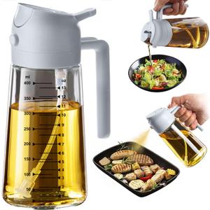 TrendPlain 16oz/470ml Glass Olive Oil Sprayer for Cooking  2 in 1 Olive Oil Dispenser Bottle for Kitchen Gadgets and Air Fryer Accessories, Salad, BBQ - Ash