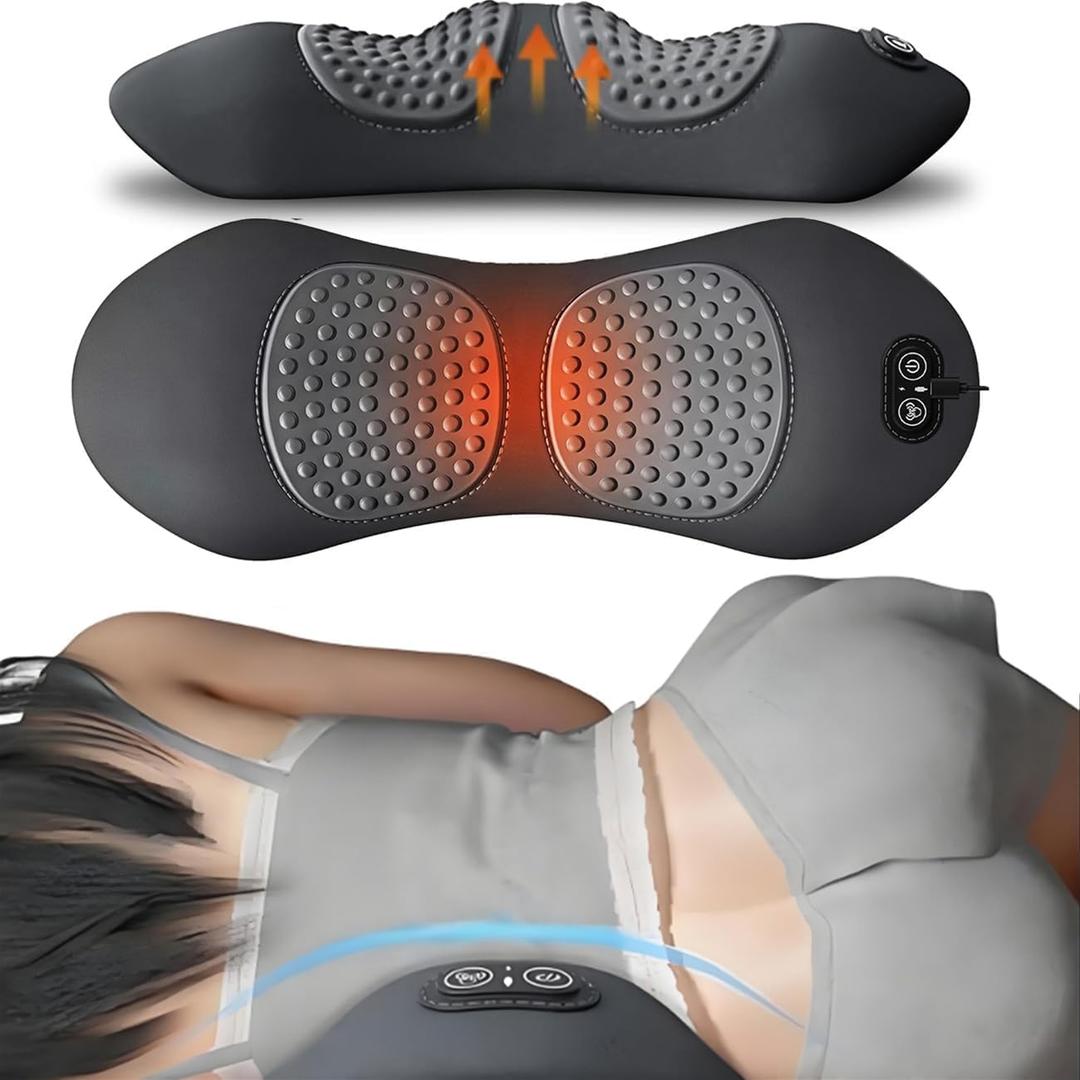 Smooth Triple Fusion Back Massager,3 in 1 Back Massagerr,Electric Lumbar Support Pillow Heat Vibration Massage Lower Back Spine Decompression Device Black
