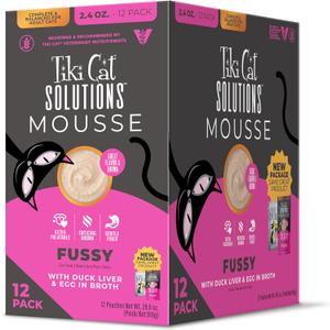 Tiki Cat Solutions Mousse Multipack, Wet Cat Food, Fussy, Duck Liver & Egg, 2.4 oz. Pouch (12 Count) (EXP 02/04/28)