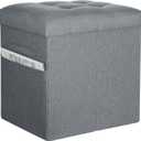Storage Ottoman Foot Rest, 61L Slim Tall Folding Linen Foot Stool with Thicker Foam Padded Seat. Small Ottoman with Storage Bench for Bedroom Living Room, 300lbs Weight Support, 17x13x13IN, Light Gray