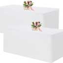 Fivenl 2 Pack Fitted Tablecloths 72 x 30 Inch, White Rectangle Table Clothes for 6 Foot Tables, Washable Polyester Fabric Table Cover for Parties, Wedding, Banquet, Trade Show