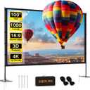 Outdoor Projector Screen with Stand - 100 Inch Portable Projector Screen Indoor and Outdoor Projector Screens 16:9 4K HD Wrinkle Free Lightweight Movie Screen with Carry Bag,Enioy Movie Nights