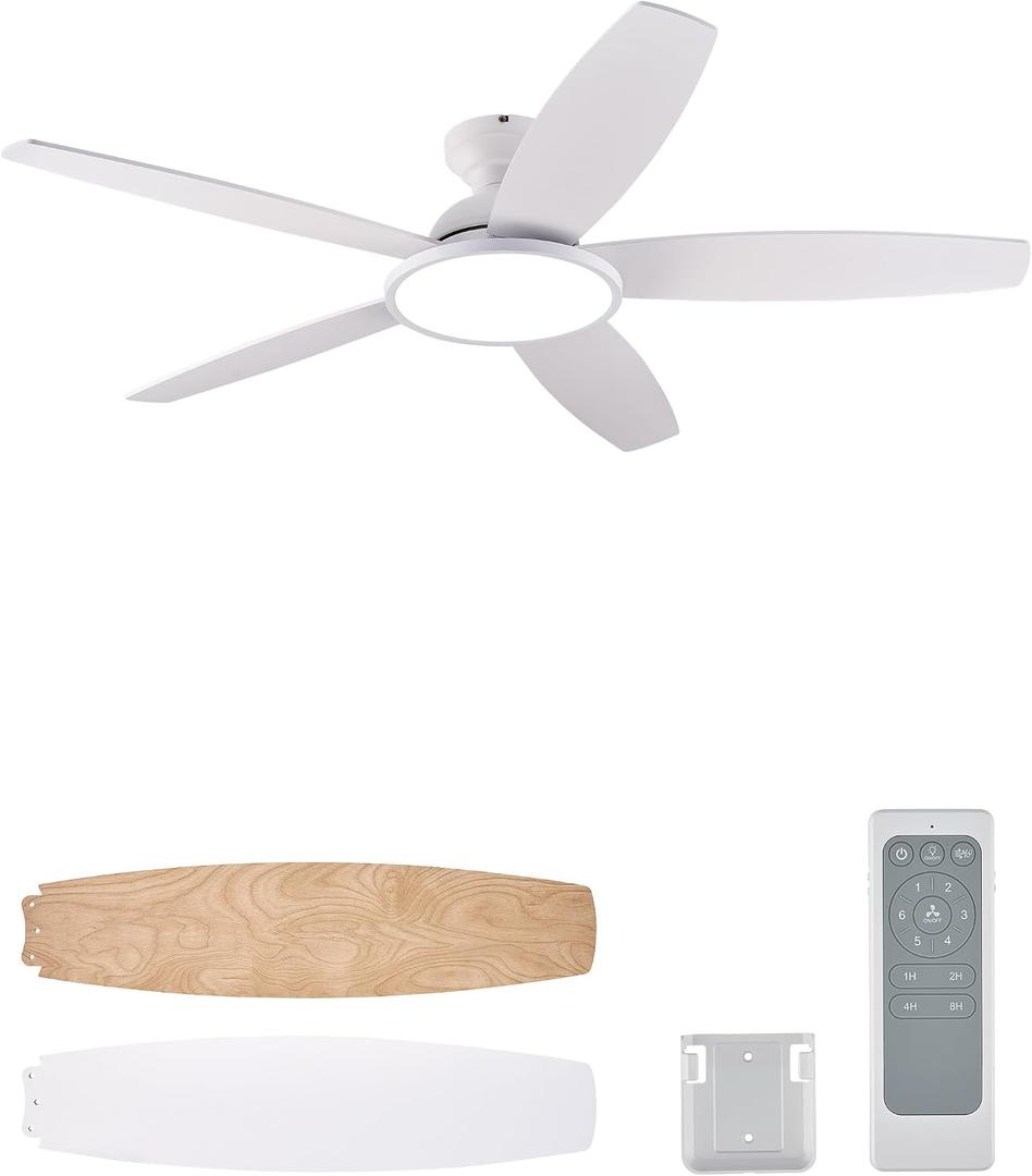 VONLUCE 52 Inch Ceiling Fans with Lights, White | Remote Control, Full-spectrum LED Light, 3CCT, 6-Speeds, Noiseless Reversible DC Motor, Memory Function, For Bedroom Indoor