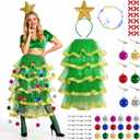 Christmas Tree Costume Set Women Xmas Tree Outfit Accessories Santa Green Tutu Skirt Xmas Outfit Cosplay