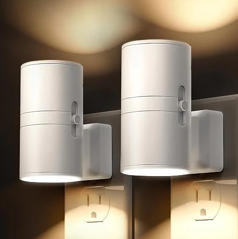 L LOHAS LED Night Light Plug in, Modern Night Lights Plug into Wall, Dusk to Dawn Sensor, Soft White 3000K, 0-100LM Adjustable Brightness, Dimmable Night Lights for Hallway Bedroom Stairway, 2 Pack (White)
