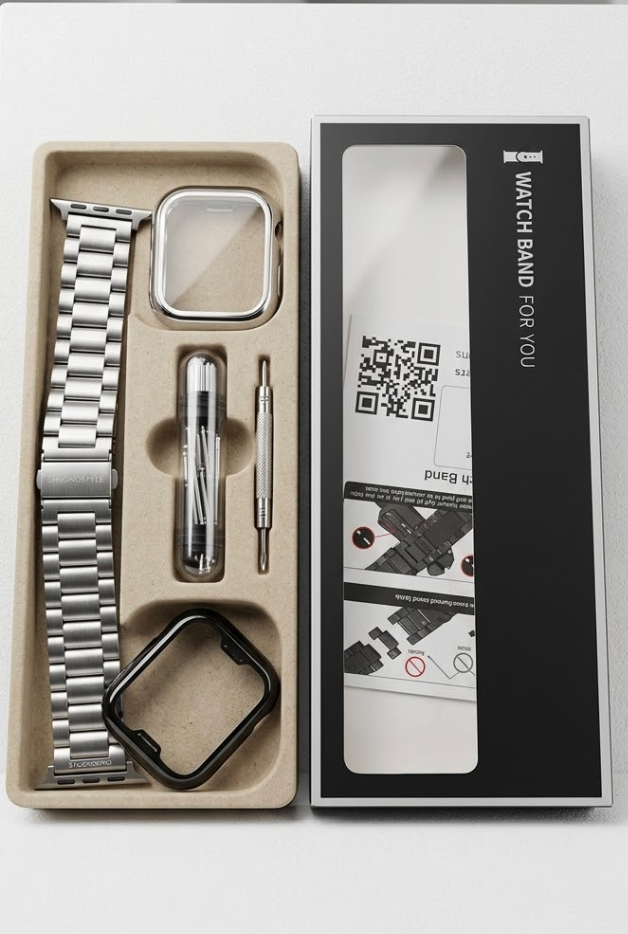Stainless Steel Watch Band and Case Silver & Black