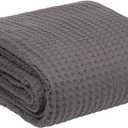 HILLFAIR 100% Combed Cotton Blanket Queen Size Bed Blanket Warm Soft All Season Breathable Lightweight Summer Blankets Waffle Weave Home Decor Bed Blanket- Grey Queen Bed Cotton Blankets/Bedcover (Queen (90"x90"))