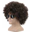 Yuehong Short Fluffy 70s 80s Disco Afro Wigs Synthetic Anime Cosplay Fancy Funny Wigs for Unisex Men Women (Dark Brown)
