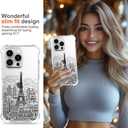 Hungo Compatible for iPhone 16 Pro Max Case, Thin Slim Cute Girly Skin Cases Protector with Airbag Bumper for Women Girls (Clear Eiffel Tower Paris)