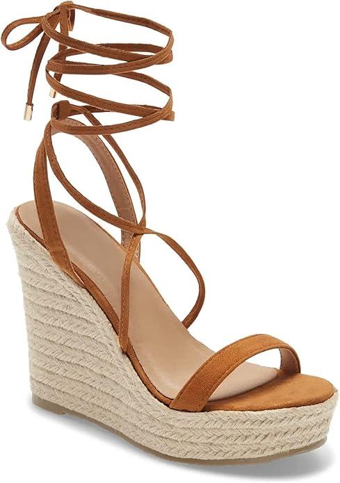 Women's Espadrille Wedges Lace Up Platform Ankle Cross Strap Slingback Summer Dress Sandals, 9.5