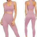 Workout Sets for Women 2 Piece High Waisted Seamless Leggings with Padded Stretchy Sports Bra Sets Gym Clothes (Small, Lotus Root Purple)