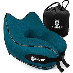 SNUGL Travel Pillow Memory Foam Pillows - Neck Pillow for Airplane with Carry Bag & Clip Neck Support Pillows for Pain Relief - Airplane Travel Essentials (Adult Small - Teal)