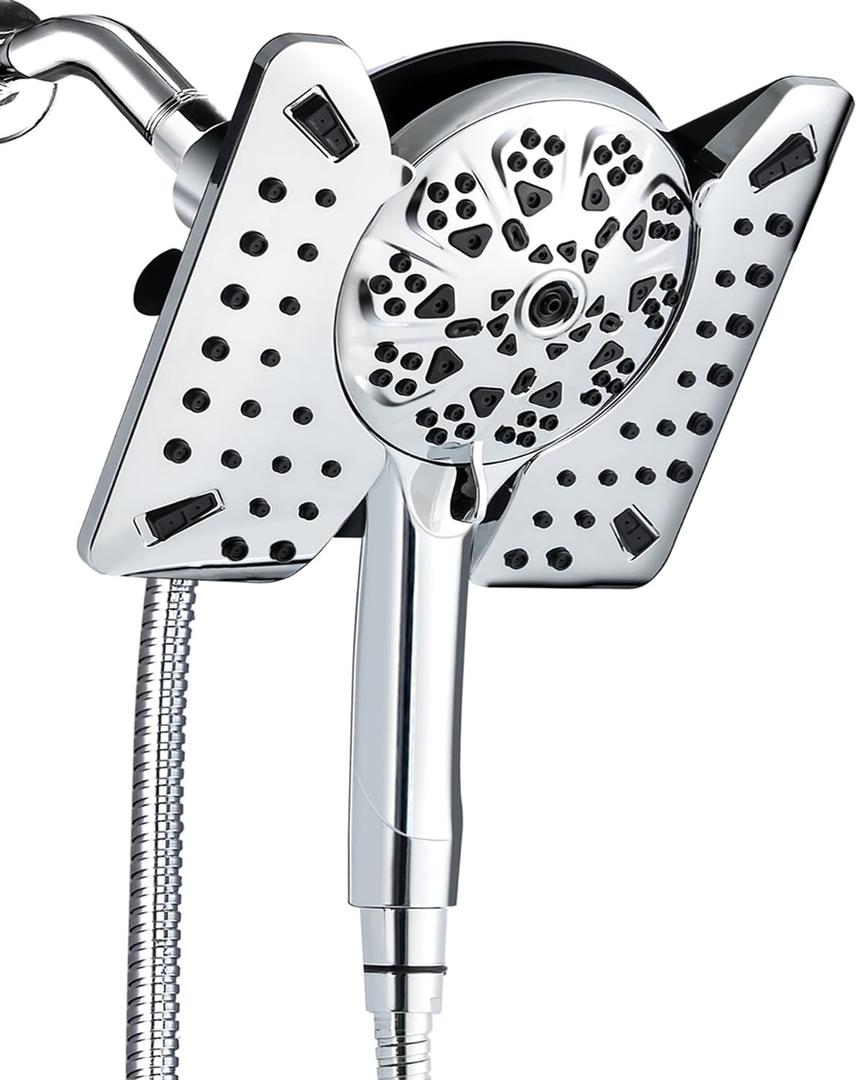 2.5 GPM Shower Head with Handheld: 2-in-1 High Pressure Shower Heads with Handheld Spray Combo 7.5" Rain Shower and 10 Spray Settings Handheld Shower Head, Detachable Showerhead with Hose (Chrome)