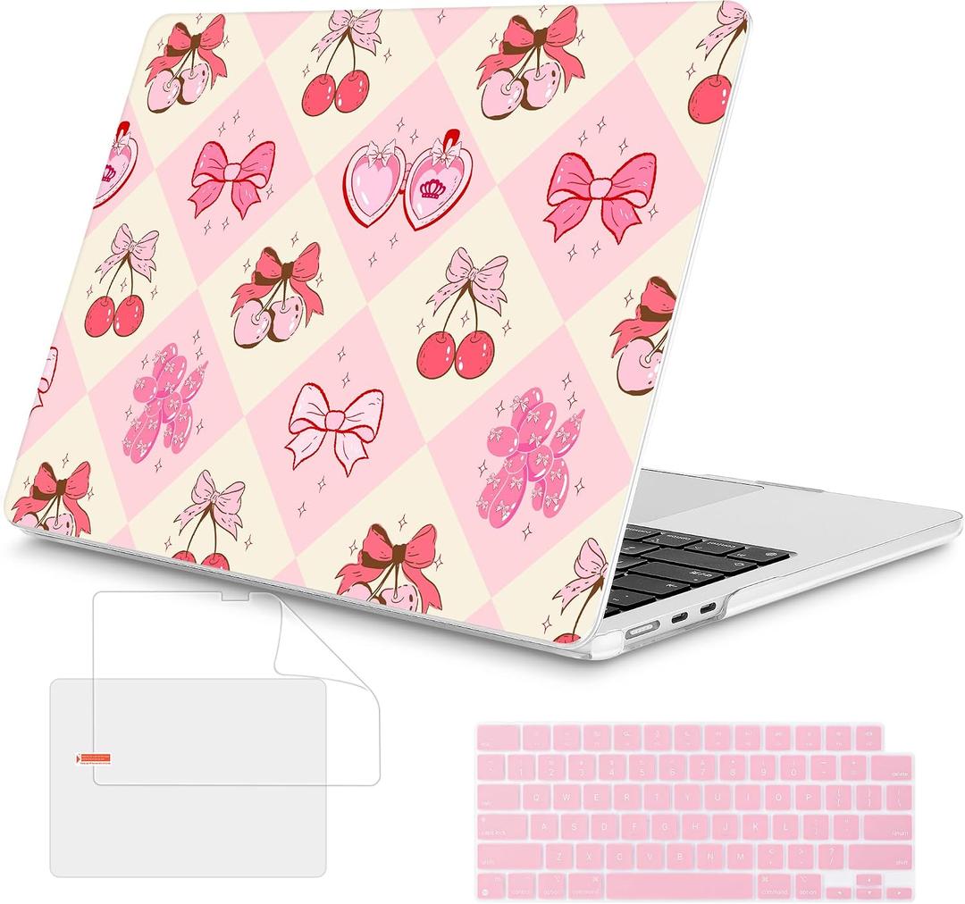 Mektron Case for 2026 MacBook Air 15 INCH M5 A3448 Compatible with M4 A3241 /M3 A3114 /M2 A2941 Printed Plastic Hard Shell Cover with 15.3" Liquid Retina Display Touch ID- Cherry with Bows