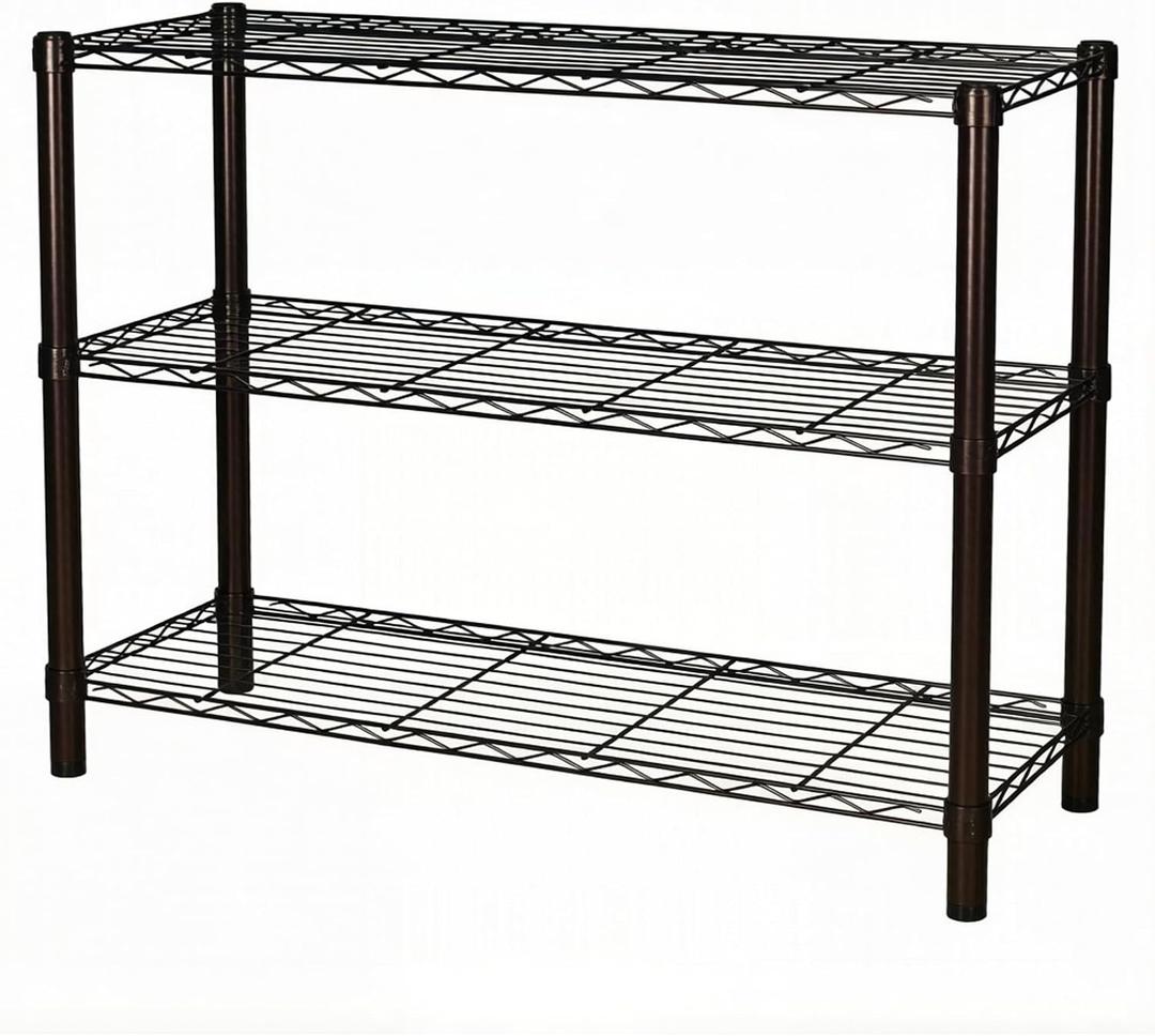 Standing Shelving Units, 36" W x 14" D x 32" H Metal Storage Shelves, Adjustable Carbon Steel Wire Shelving Rack Display Shelf for Garage Bathroom Kitchen Home Office (3-Tiers, Black)