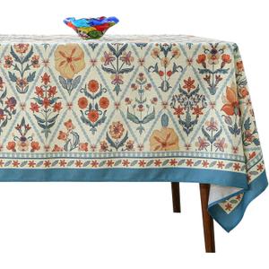 ISAENNE Designer Linen Elegant Long Rectangle Table Cloth,Colorful Floral Bohemian Tablecloth,Wrinkle Resistant Decor Tablecloths for Dining Thanksgiving Kitchen,63"*94"-Floralsea A