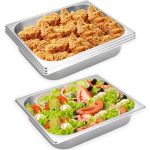 4 Pcs Half Size Hotel Pan, 1/2 Size 2.5 Inch Deep Stainless Steel Steam Table Pan Half Pans for Chafing Dishes, Breading Trays for Hotel, Party, Buffet, Catering Supplies
