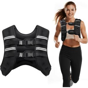 Weighted Vest, Weight Vest with Two Adjustment Straps for Men Women, Weight Vests with Reflective Stripe for Strength Training, Running, Jogging, Walking (Black), 12LB