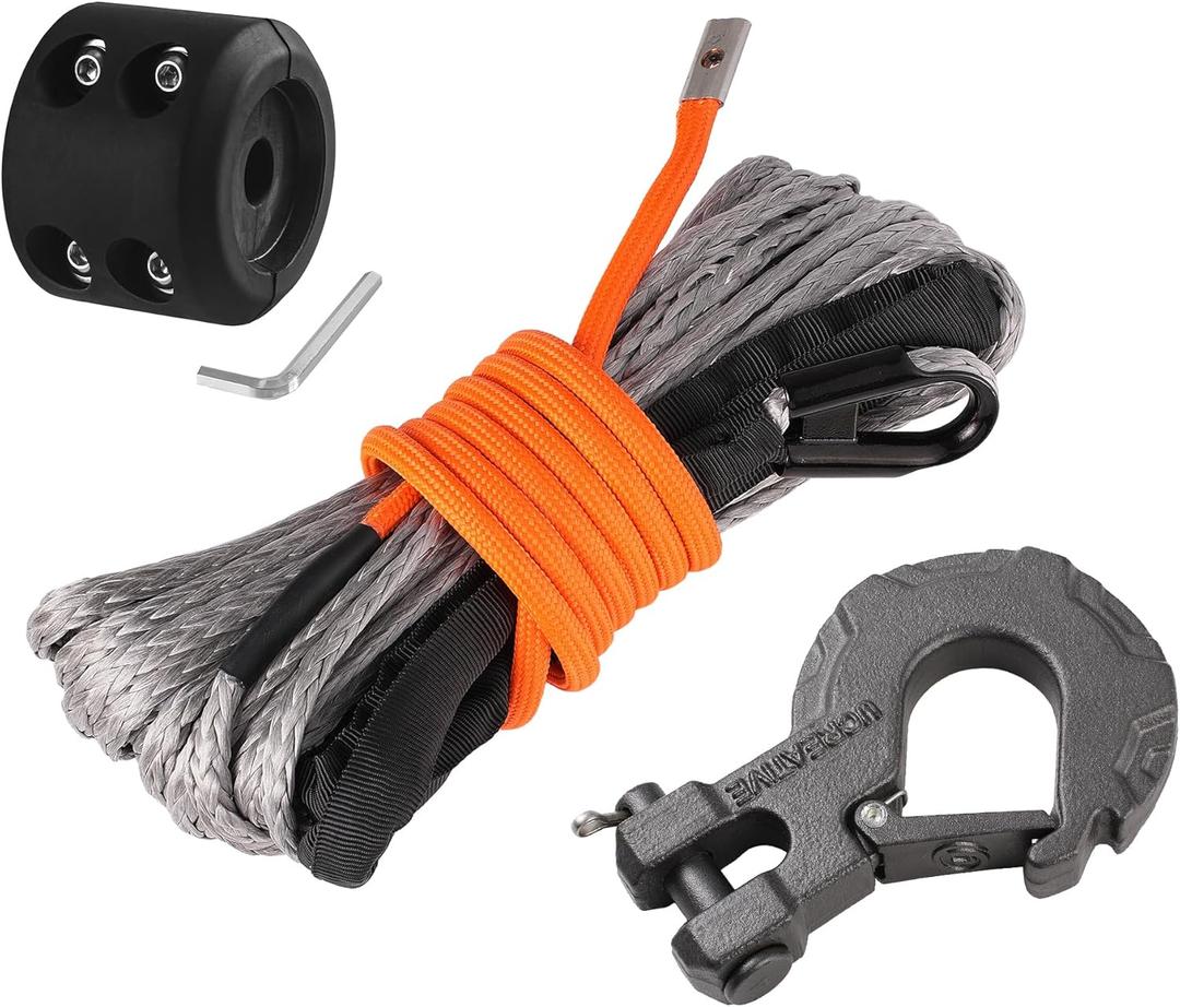 Ucreative 1/4 Inch x 50 Feet Synthetic Winch Rope 10,000LBs Line Cable with Reinforced Hook and Stopper for ATV UTV (Gray)