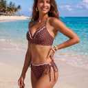 Blooming Jelly Women's Bikini Sets Polka Dot Two Piece Swimsuit Cheeky Scalloped Trim String Mid Rise Bathing Suit (Brown, M)