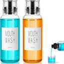 VITVITI Glass Mouthwash Dispenser for Bathroom, 10 OZ Mouth Wash Container Bottle with Lid Cup, Countertop Small Clear Refillable Mouthwash Dispensers Decanter, Set of 2 (Black)