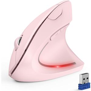 TECKNET Ergonomic Mouse, Wireless Bluetooth Vertical Mouse, 4800 DPI Optical Tracking, 6 Adjustable DPI, Quiet Clicks, 2.4GHz with USB A Receiver, 12 Months Battery, 6 Buttons, Wide Compatibility (Pink)