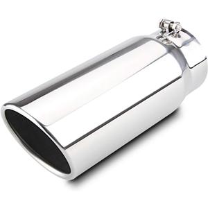 LCGP 5" Diesel Exhaust Tip, 6" Outlet 15" Long Truck Tip, Rolled Angle Cut Design, Polished Finish