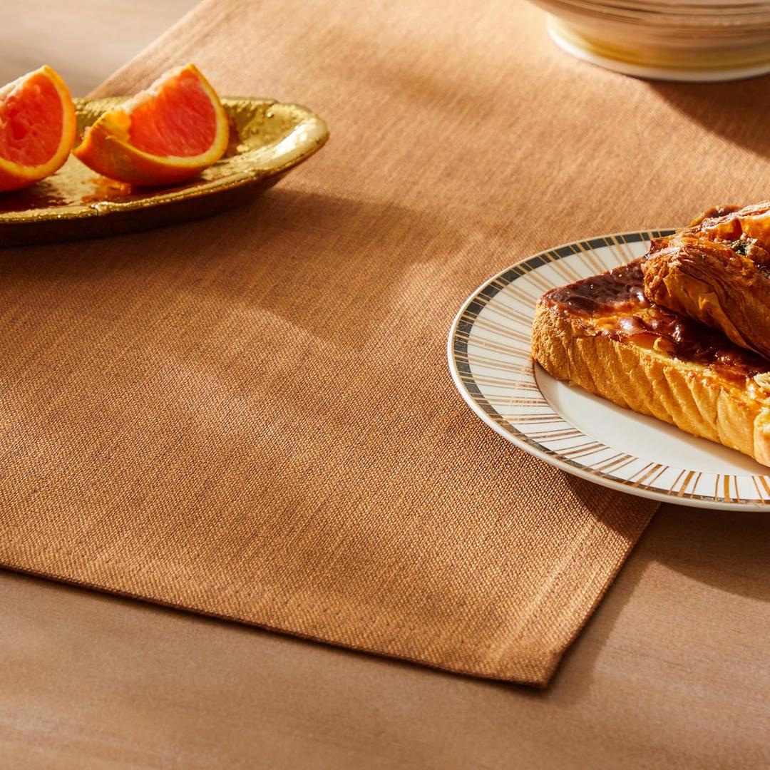 ZeeMart Rustic Cotton Linen Table Runner, 13x108 Inches Caramel, Farmhouse Style Caramel Table Runners 108 Inches Long, Washable Kitchen Dining Table Decoration for Home Party Decor