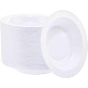 WDF 60pcs White Plastic Bowls-12 oz Disposable Heavy Duty White Plastic Soup Bowls for Wedding, Party, Independence Day, New Years