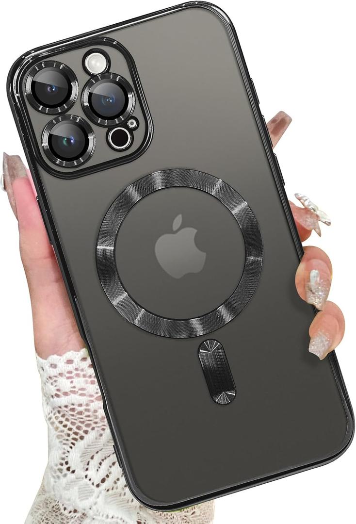 KANGHAR Designed for iPhone 16 Pro Max Case Magnetic Clear Slim Case for Women Men Full Camera Protector Anti-Yellowing Shockproof Compatible with MagSafe Cover Black