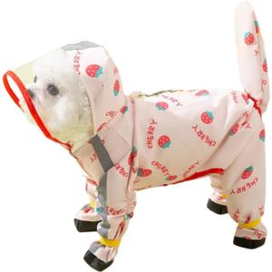 HDKUW Small Dog Raincoat & Rain Shoes Set,Full-Coverage Reflective Dog Jacket with D-Ring,Dogs Raincoat with Rain Boots Set for Puppy Small Dogs Strawberry M (M:Chest Girth 14"-16",Weigth 5-8LB)