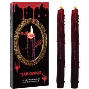 6 Pack Vampire Tears Taper Candles, 10 inch Tall Bleeding Candles, Soundvalue Unscented Black Tapered Candlesticks, Spooky Blood Drip Candles Set for Halloween Party Gothic Home Decorations