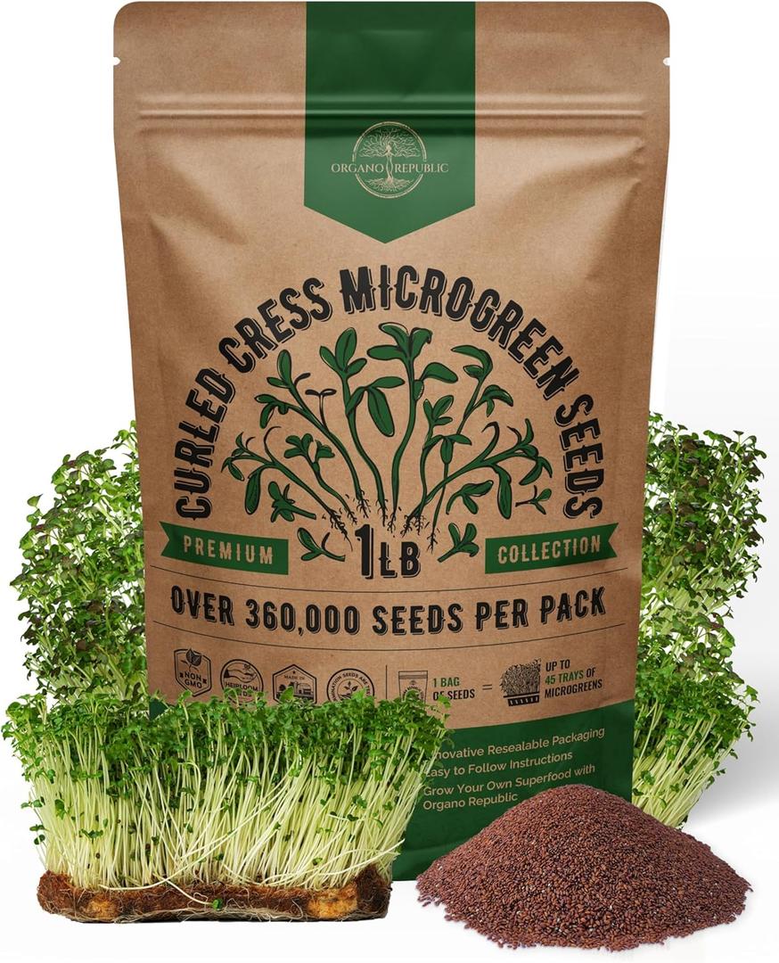 Organo Republic Cress Sprouting & Microgreens Seed - 360,000 Non-GMO Heirloom Seeds, Sprouts in Bulk 1lb Resealable Bag for Planting & Growing Microgreens in Soil, Coconut Coir, Aeroponic & Hydroponic