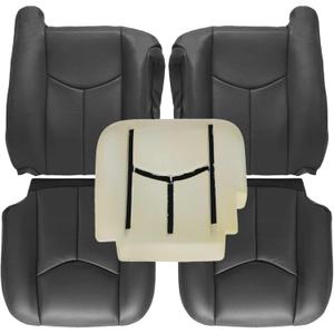 SecosAutoparts Driver & Passenger Bottom & Top & Driver Foam Cushion Dark Gray Leather Seat Cover Compatible with Chevy Silverado Avalanche Tahoe Suburban GMC Sierra Yukon 2003 2004 2005 2006