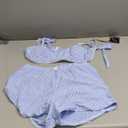 ZAFUL Womens Two Piece Swimsuits with Shorts Cute Striped Bikini Sets Casual Vacation Swimwear (X-Large, Light Blue)