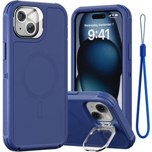 Follaroma for iPhone 15 Plus Case with Stand & Built-in Camera Cover, MagSafe Compatible, Heavy-Duty Shockproof Protection, Magnetic & Rugged Phone Cover for iPhone 15 Plus 6.7'', Navy