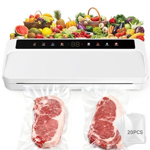 FLAREFX Food Vacuum Sealer Machine for Food, 8-in-1 Dry/Wet/Oil Modes Food Sealer Fit All Kind Bags with Water Tank & Digital Timer, Food Sealing Machine with Cutter & Starter Kit & 20 Vacuum Bags