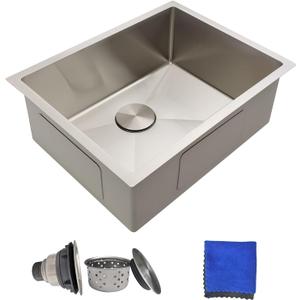 23 Inch Undermount Kitchen Sink - Delironexu 18 Gauge Stainless Steel Small Kitchen Sink, 23"x18" Single Bowl kitchen Sinks, Outdoor Kitchen Sink & Prep Sink with Accessories