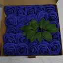 Higfra Artificial Flowers 25pcs Real Looking Royal Blue Foam Fake Roses with Stems for DIY Wedding Bouquets White Bridal Shower Centerpieces Arrangements Mothers Day Party Tables Decorations