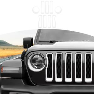 RT-TCZ for Wrangler JL Mesh Front Grille Grill Insert Headlight Light Cover Trim for Jeep Wrangler JL JLU 2018-2022 White Exterior Accessories 9pcs