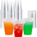 [100 PACK] 12 oz Clear Plastic Cups With Straw less Sip Lids, Disposable Plastic Cups With Sip Through Lids for Ice Coffee, Smoothie, Slurpee, or Any Cold Drinks