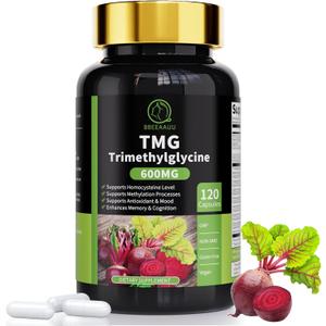 3 x TMG Supplements - Trimethylglycine Capsules, Betaine Anhydrous 600mg, with Vitamin B6, VitaminB12 & Ginkgo, Supports Liver Wellness & Cognitive, Non-GMO, Vegan, 120 Counts