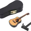 Miniature Guitar Model, Wooden Mini Guitar with Stand and Case, Dollhouse Guitar, Musical Instrument Model Home Decor(10CM)