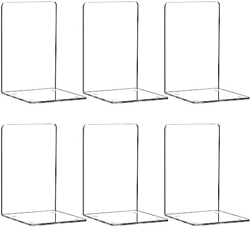 HappyHapi Book Ends 6 Pcs Acrylic Bookends Clear Book Holders for Shelves, Book Organizer with 24 Pcs Silicone Non-Slip Mats for Library Office School (5 * 5 * 7.3 inch 3mm Thickness 3 Pairs/ 6 Pcs)